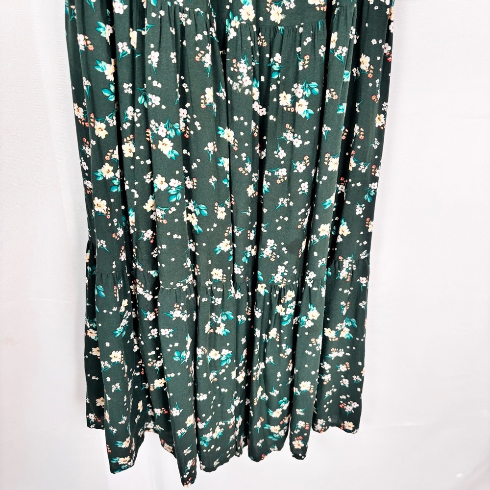 Old Navy Dark Green Floral Tiered Maxi Dress Size M Long Sleeve Boho Prairie - Picture 3 of 13